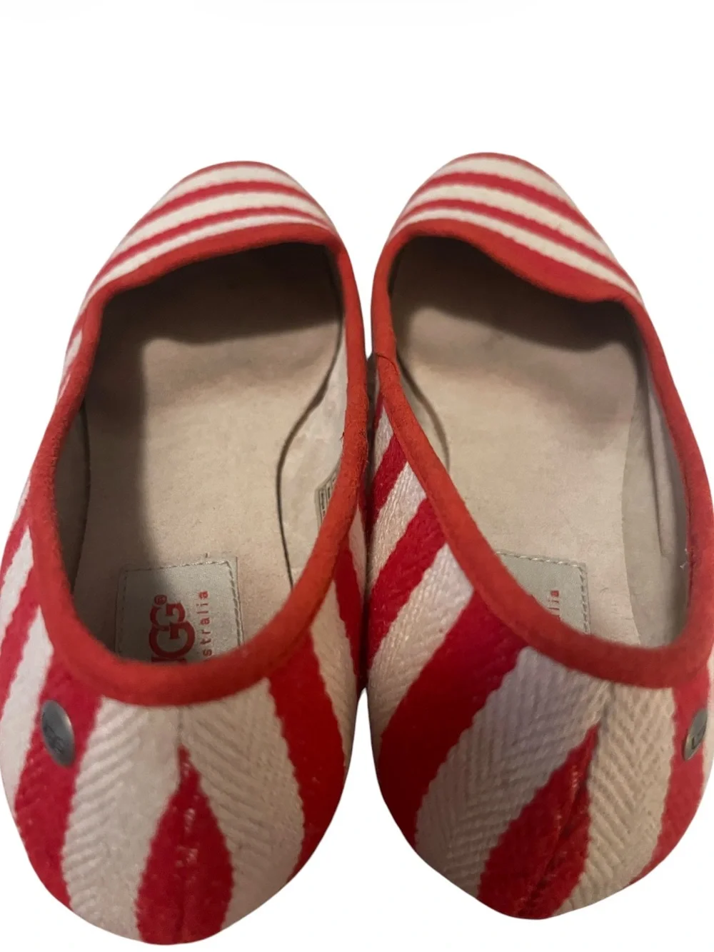 UGG Australia Alloway Red White Stripe Fabric Women's Slip-On Flat Shoes Sz 9